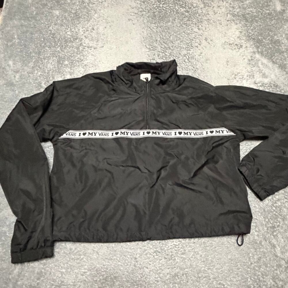 Vans Jacket Womens XL Black Windbreaker Cropped Skate Coat